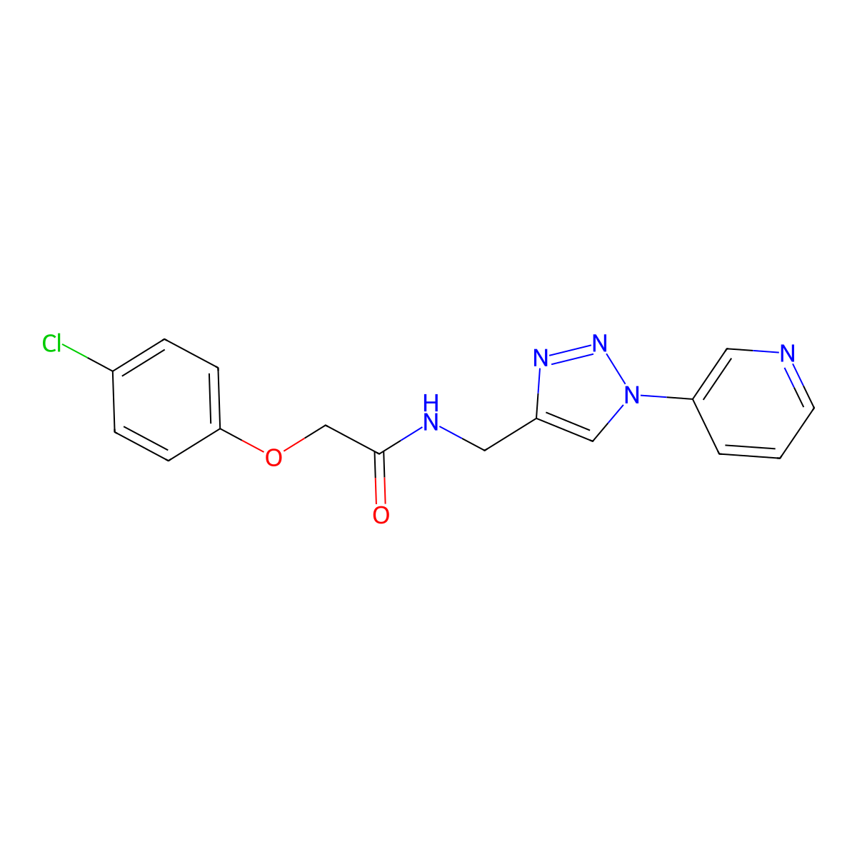 2-(4-chlorophenoxy)-N-((1-(pyridin-3-yl)-1H-1,2,3-triazol-4-yl)methyl)acetamide molecular structure, CAS 2034301-19-2