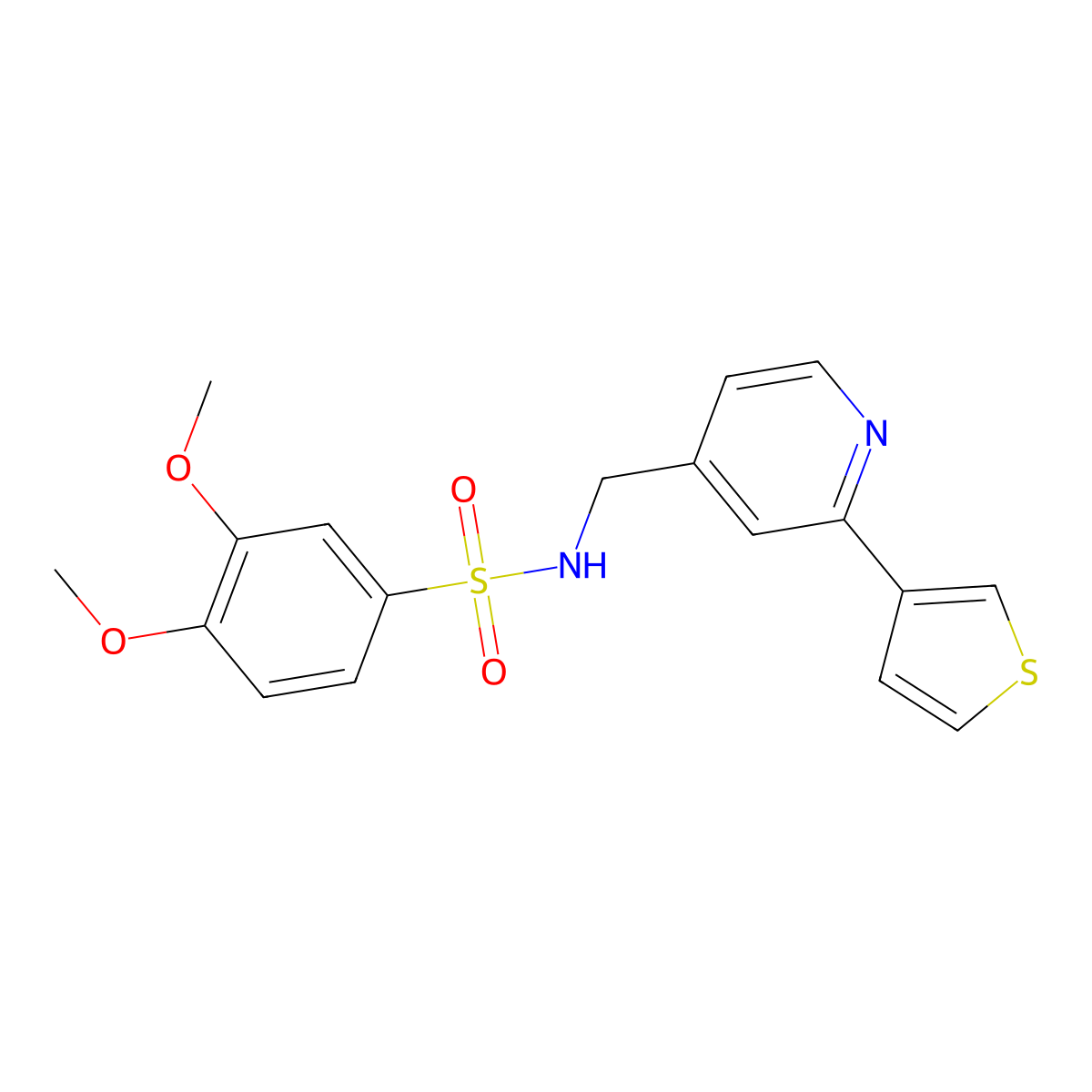 3,4-dimethoxy-N-((2-(thiophen-3-yl)pyridin-4-yl)methyl)benzenesulfonamide molecular structure, CAS 2034301-20-5