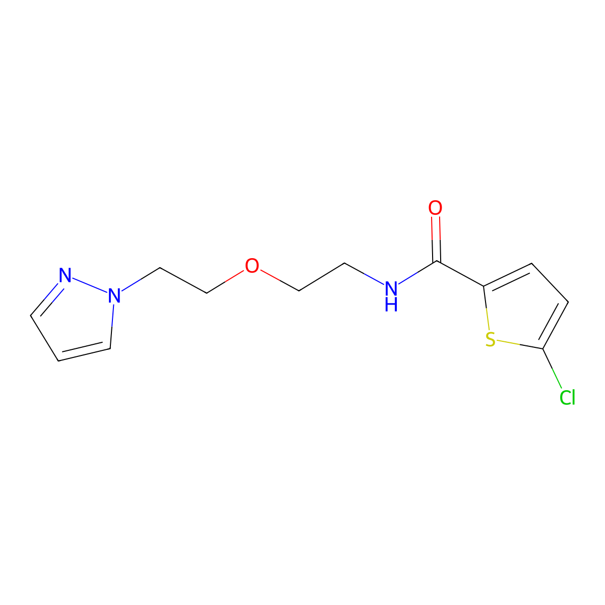N-(2-(2-(1H-pyrazol-1-yl)ethoxy)ethyl)-5-chlorothiophene-2-carboxamide molecular structure, CAS 2034301-21-6