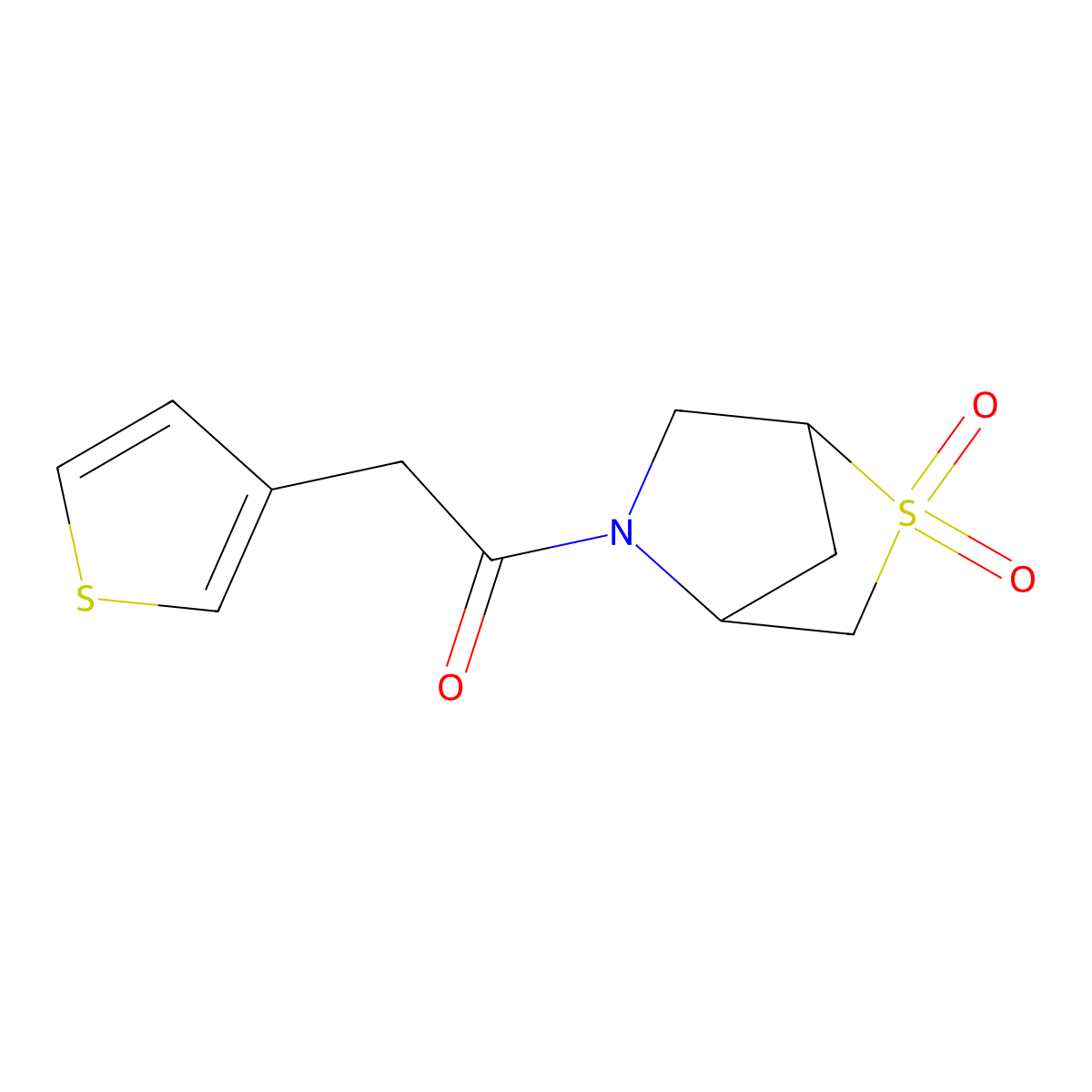 1-(2,2-Dioxido-2-thia-5-azabicyclo[2.2.1]heptan-5-yl)-2-(thiophen-3-yl)ethanone molecular structure, CAS 2034301-26-1
