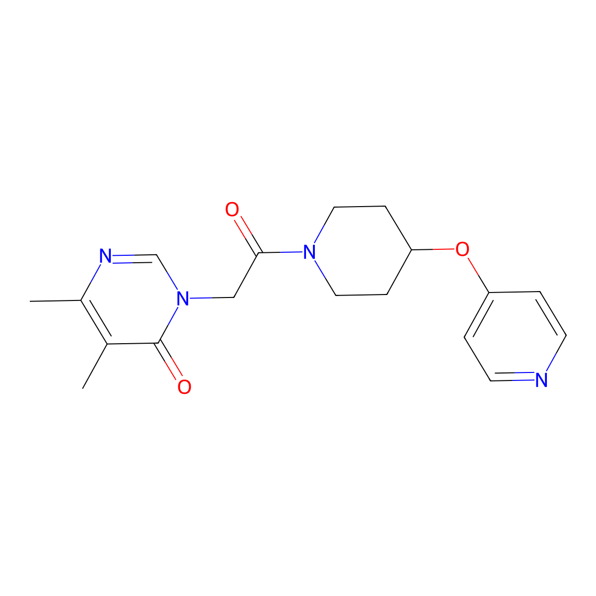 5,6-dimethyl-3-(2-oxo-2-(4-(pyridin-4-yloxy)piperidin-1-yl)ethyl)pyrimidin-4(3H)-one molecular structure, CAS 2034301-27-2
