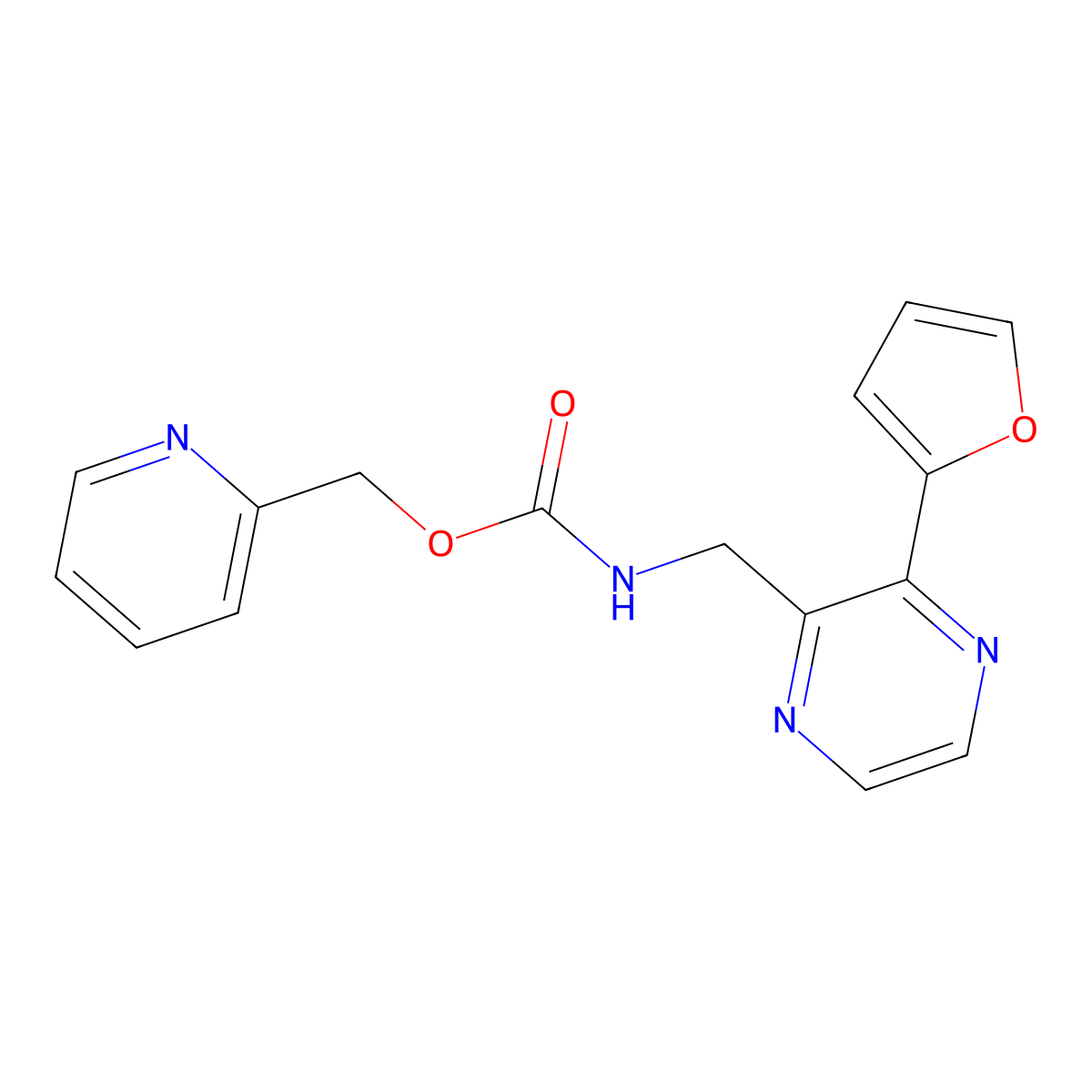Pyridin-2-ylmethyl ((3-(furan-2-yl)pyrazin-2-yl)methyl)carbamate molecular structure, CAS 2034301-28-3