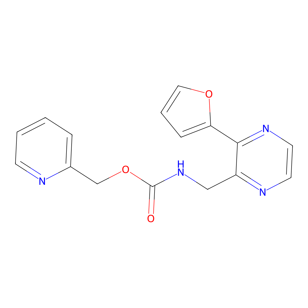Pyridin-2-ylmethyl ((3-(furan-2-yl)pyrazin-2-yl)methyl)carbamate molecular structure, CAS 2034301-28-3