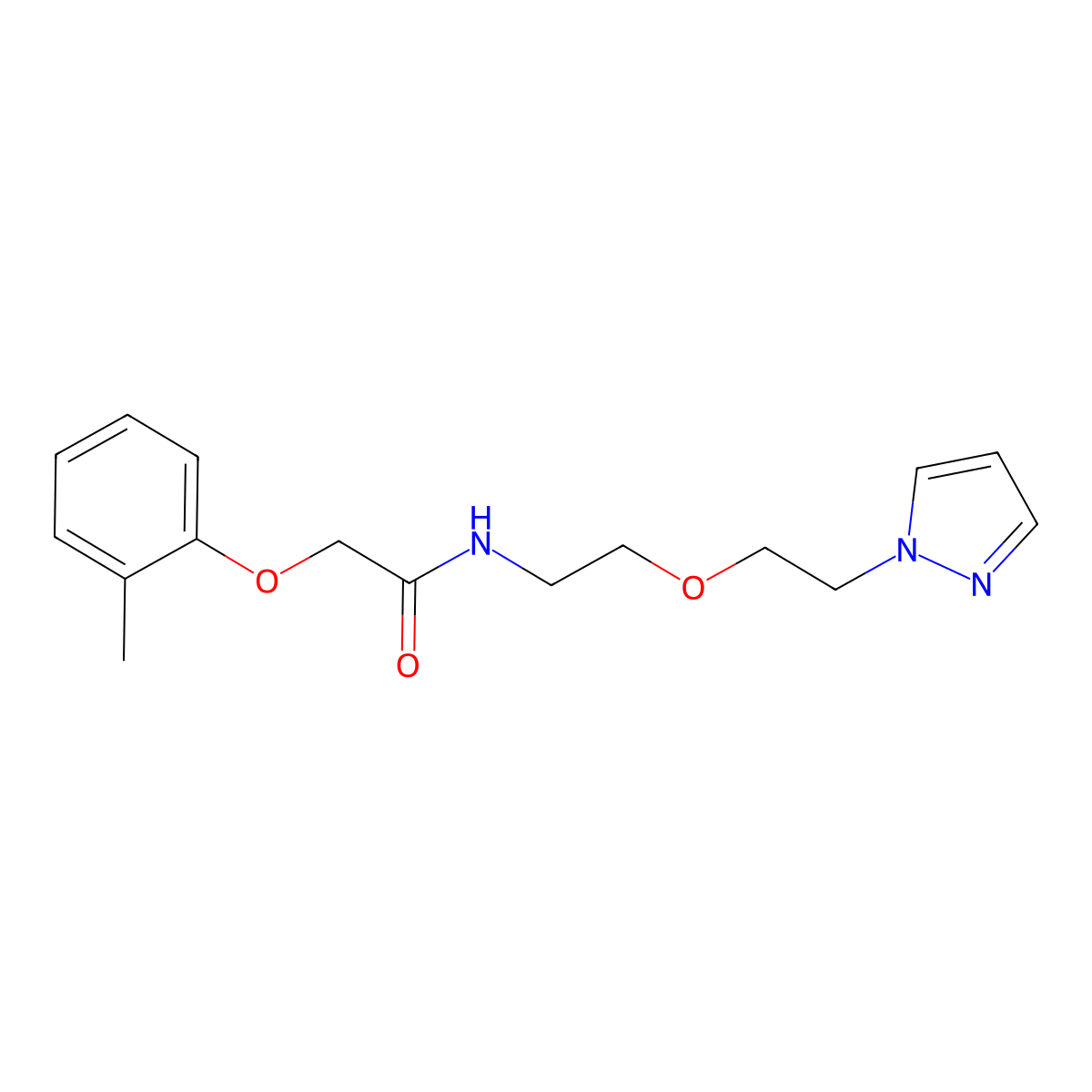 N-(2-(2-(1H-pyrazol-1-yl)ethoxy)ethyl)-2-(o-tolyloxy)acetamide molecular structure, CAS 2034301-29-4
