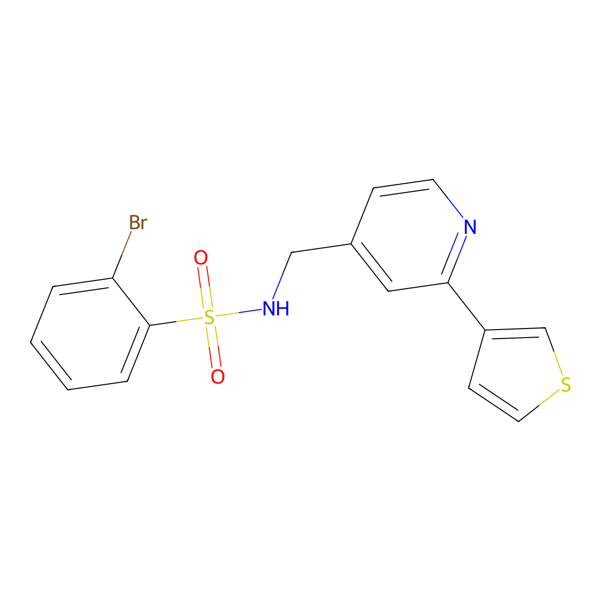 2-bromo-N-((2-(thiophen-3-yl)pyridin-4-yl)methyl)benzenesulfonamide molecular structure, CAS 2034301-30-7