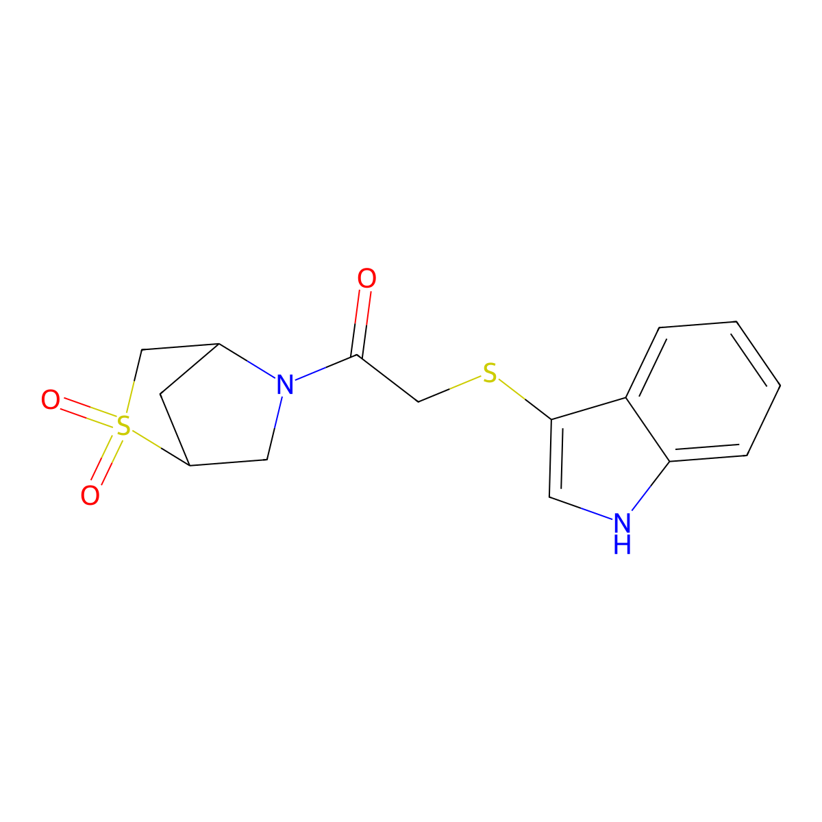 2-((1H-indol-3-yl)thio)-1-(2,2-dioxido-2-thia-5-azabicyclo[2.2.1]heptan-5-yl)ethanone molecular structure, CAS 2034301-32-9