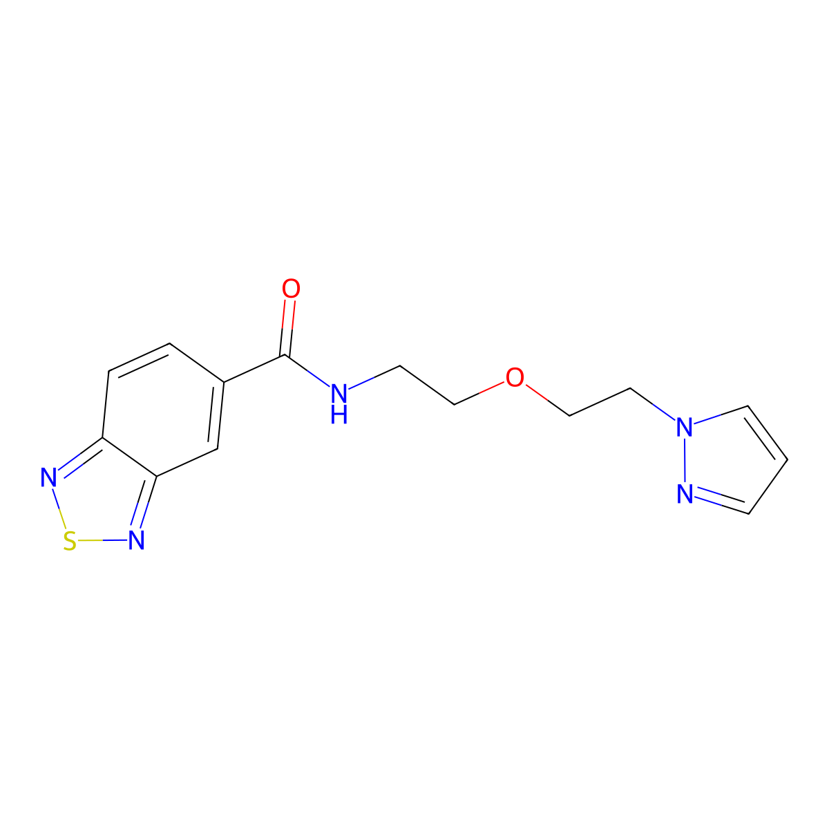 N-(2-(2-(1H-pyrazol-1-yl)ethoxy)ethyl)benzo[c][1,2,5]thiadiazole-5-carboxamide molecular structure, CAS 2034301-35-2