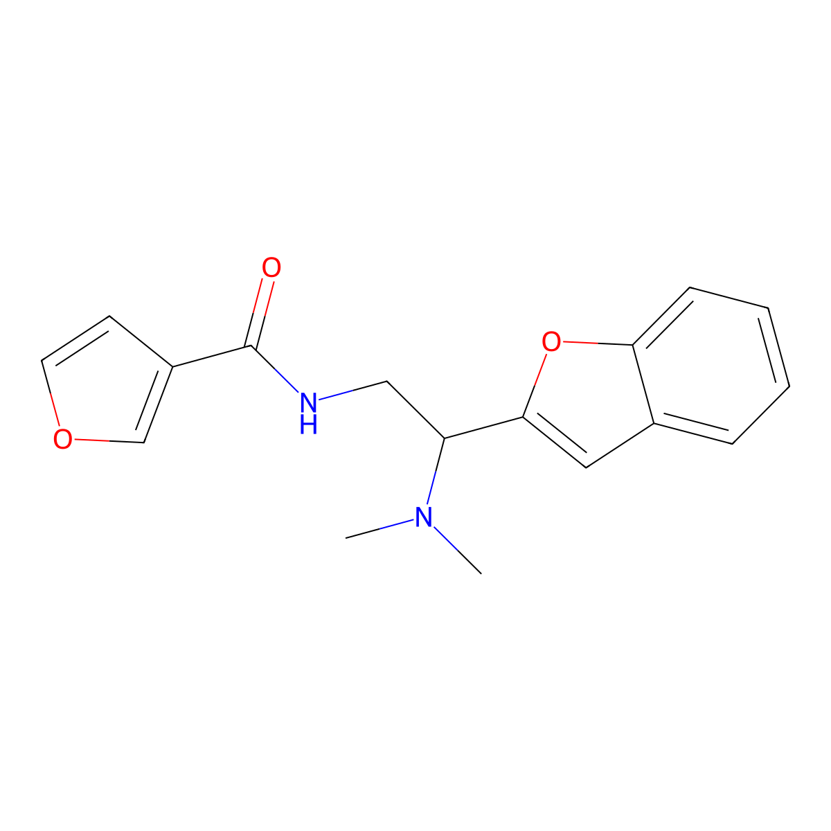 N-(2-(benzofuran-2-yl)-2-(dimethylamino)ethyl)furan-3-carboxamide molecular structure, CAS 2034301-39-6