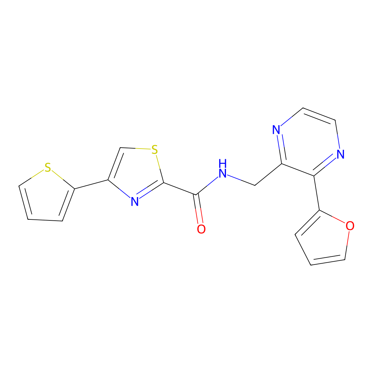 N-((3-(furan-2-yl)pyrazin-2-yl)methyl)-4-(thiophen-2-yl)thiazole-2-carboxamide molecular structure, CAS 2034301-44-3