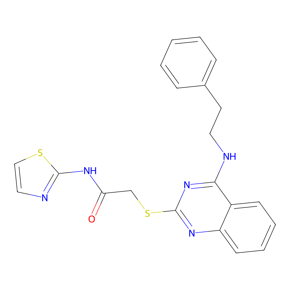 2-((4-(phenethylamino)quinazolin-2-yl)thio)-N-(thiazol-2-yl)acetamide molecular structure, CAS 2034301-47-6