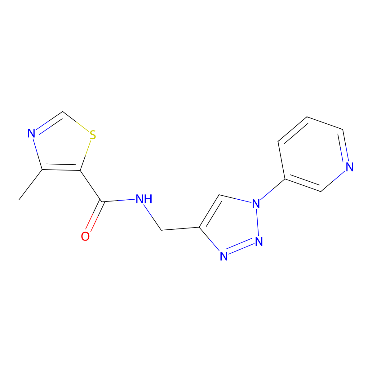4-methyl-N-{[1-(pyridin-3-yl)-1H-1,2,3-triazol-4-yl]methyl}-1,3-thiazole-5-carboxamide molecular structure, CAS 2034301-49-8