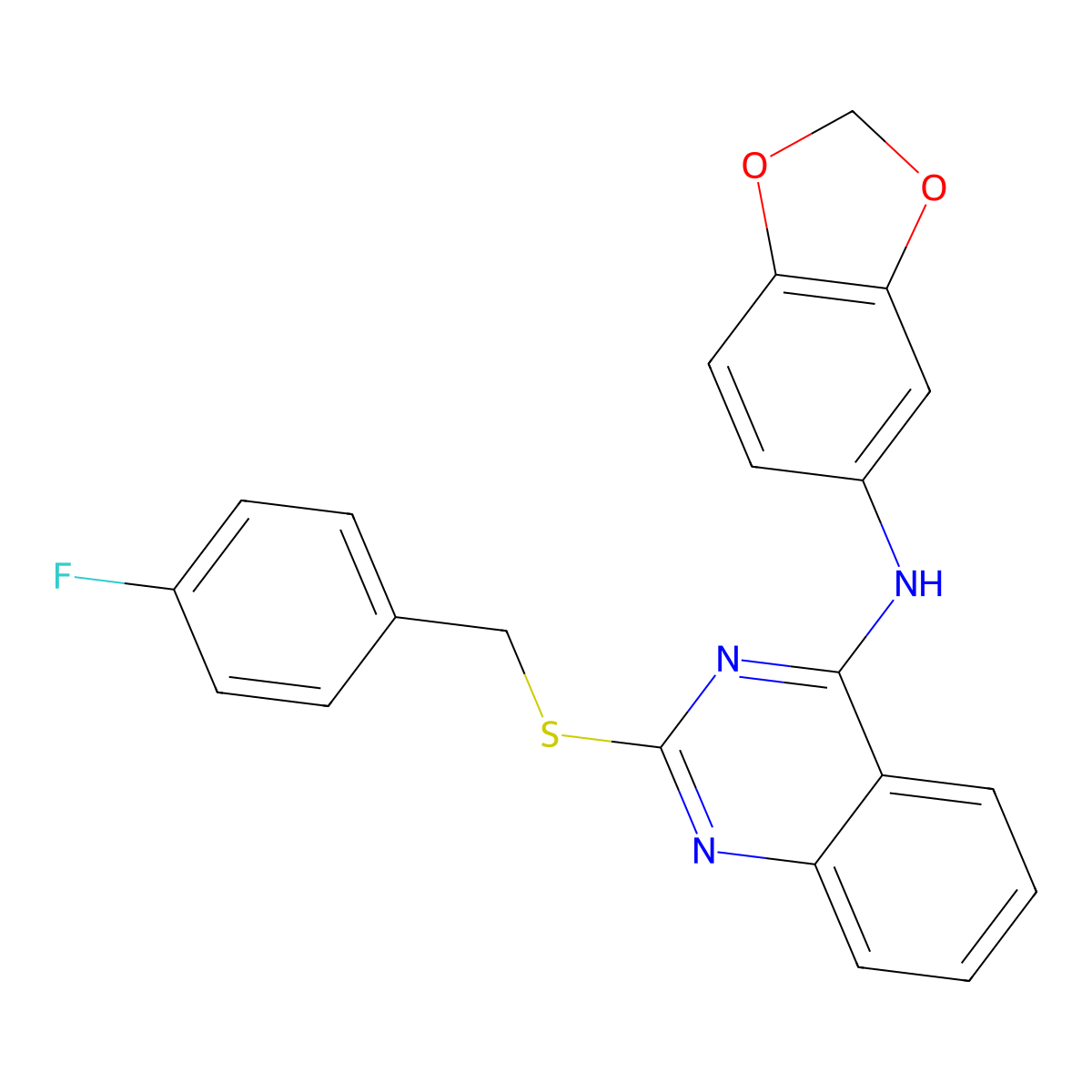 N-(benzo[d][1,3]dioxol-5-yl)-2-((4-fluorobenzyl)thio)quinazolin-4-amine molecular structure, CAS 2034301-51-2