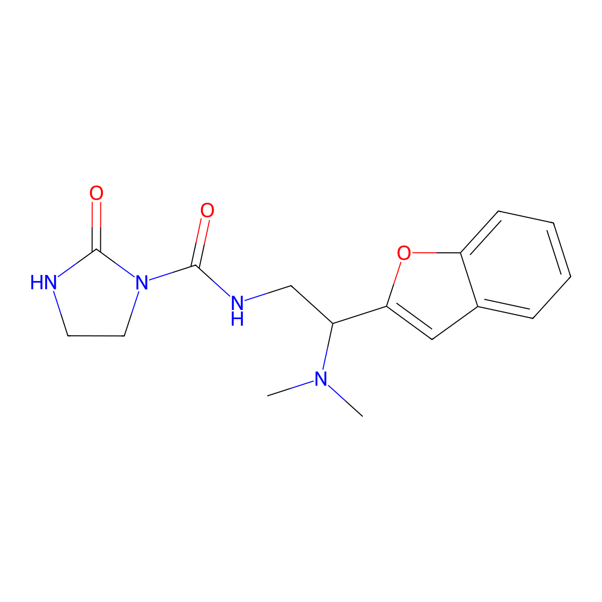 N-(2-(benzofuran-2-yl)-2-(dimethylamino)ethyl)-2-oxoimidazolidine-1-carboxamide molecular structure, CAS 2034301-57-8