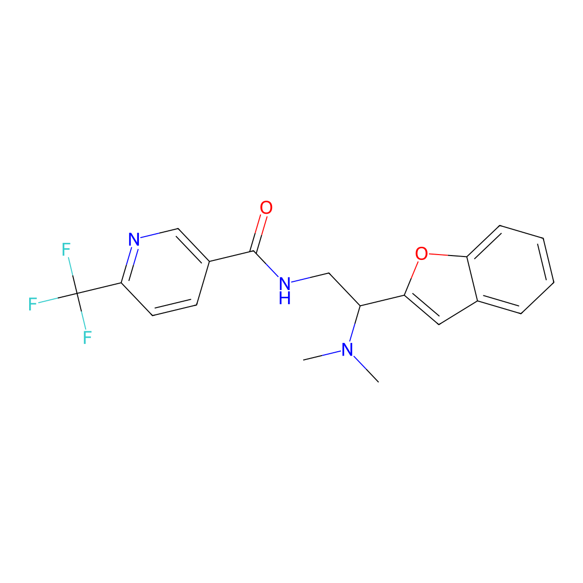 N-(2-(benzofuran-2-yl)-2-(dimethylamino)ethyl)-6-(trifluoromethyl)nicotinamide molecular structure, CAS 2034301-62-5