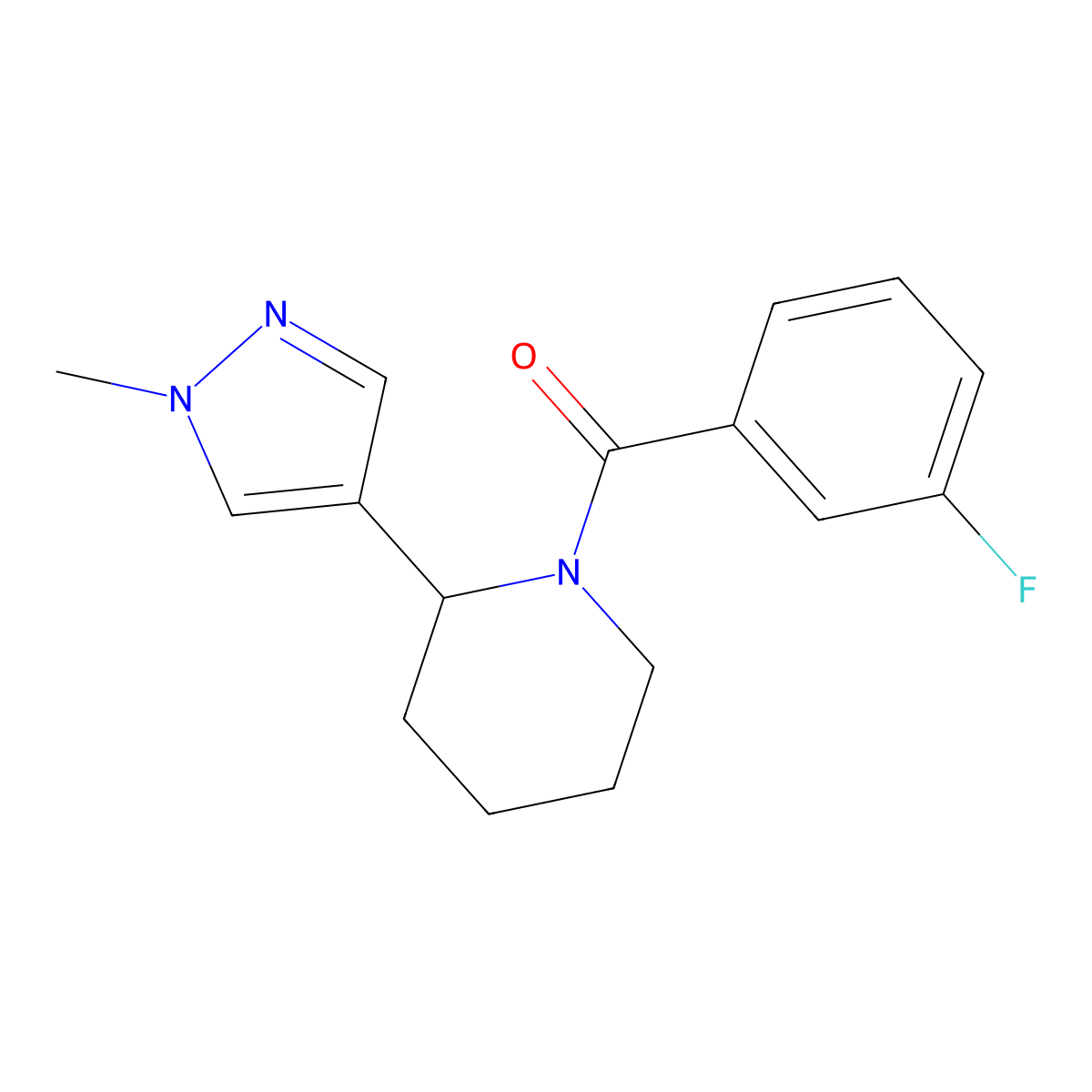 (3-fluorophenyl)(2-(1-methyl-1H-pyrazol-4-yl)piperidin-1-yl)methanone molecular structure, CAS 2034301-66-9