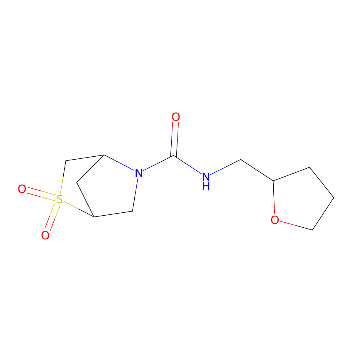 N-((tetrahydrofuran-2-yl)methyl)-2-thia-5-azabicyclo[2.2.1]heptane-5-carboxamide 2,2-dioxide molecular structure, CAS 2034301-74-9