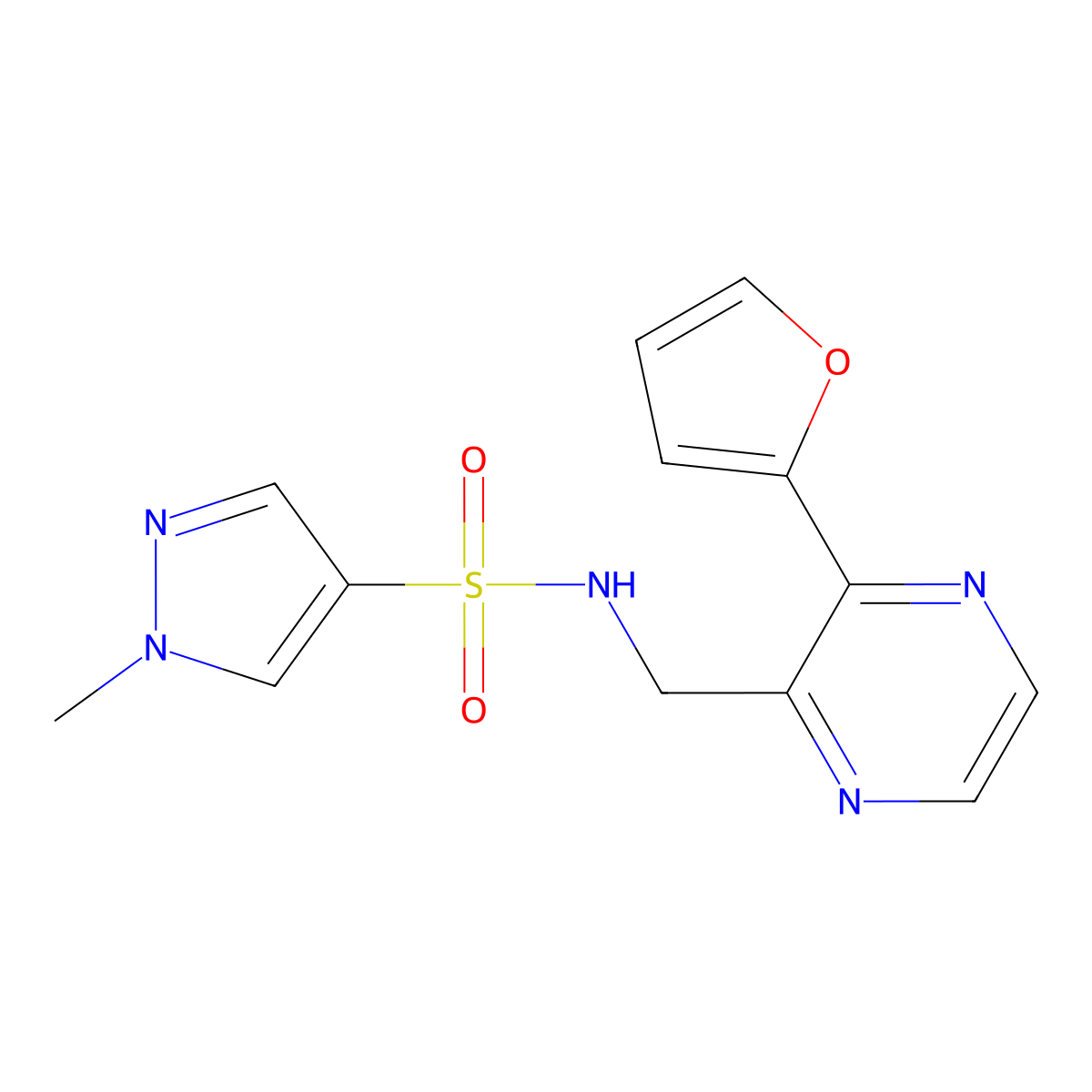 N-((3-(furan-2-yl)pyrazin-2-yl)methyl)-1-methyl-1H-pyrazole-4-sulfonamide molecular structure, CAS 2034301-77-2