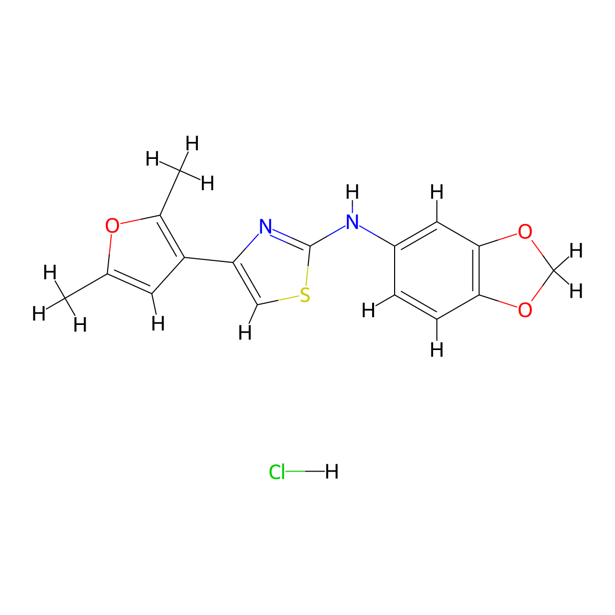 N-(benzo[d][1,3]dioxol-5-yl)-4-(2,5-dimethylfuran-3-yl)thiazol-2-amine hydrochloride molecular structure, CAS 2034301-83-0