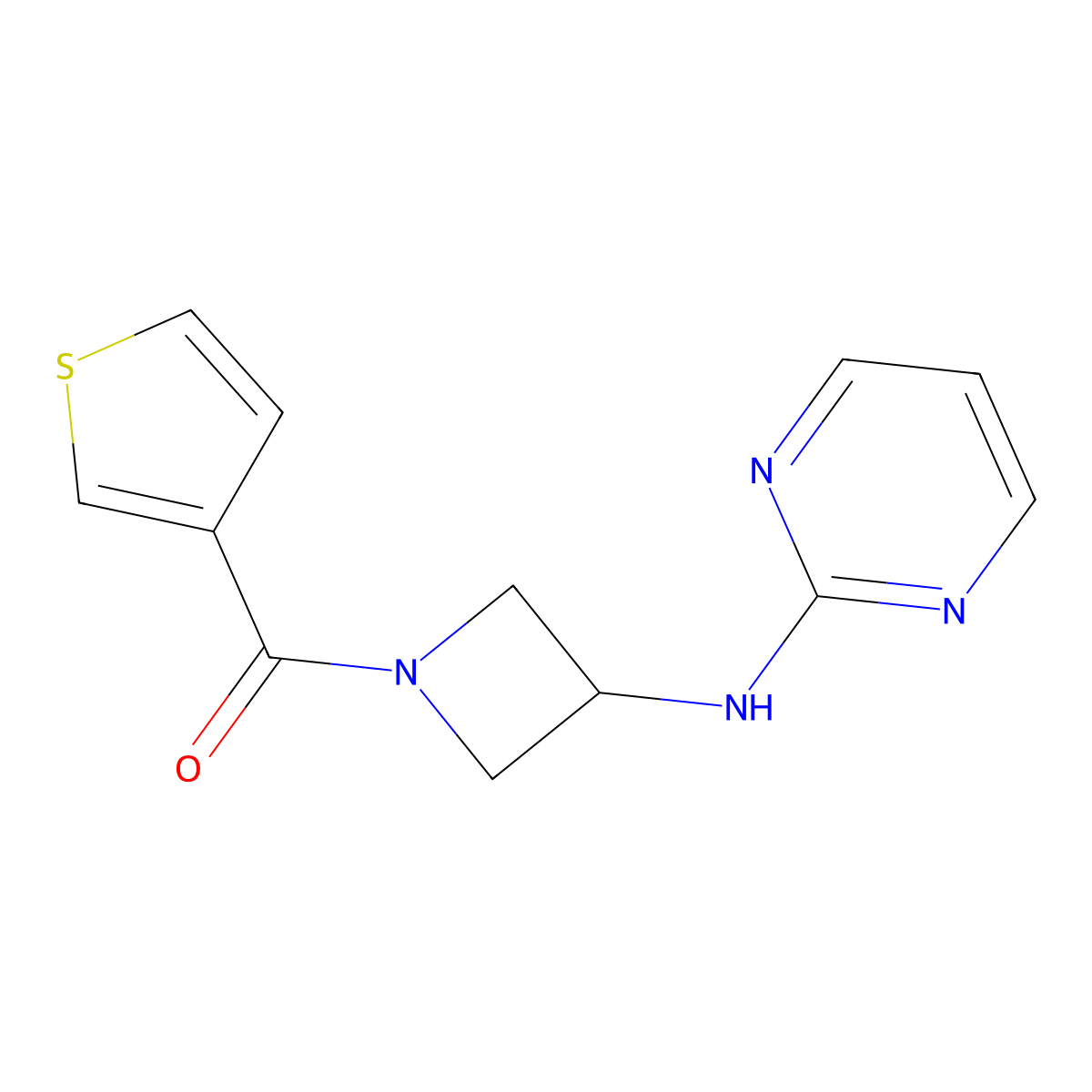 (3-(Pyrimidin-2-ylamino)azetidin-1-yl)(thiophen-3-yl)methanone molecular structure, CAS 2034301-93-2