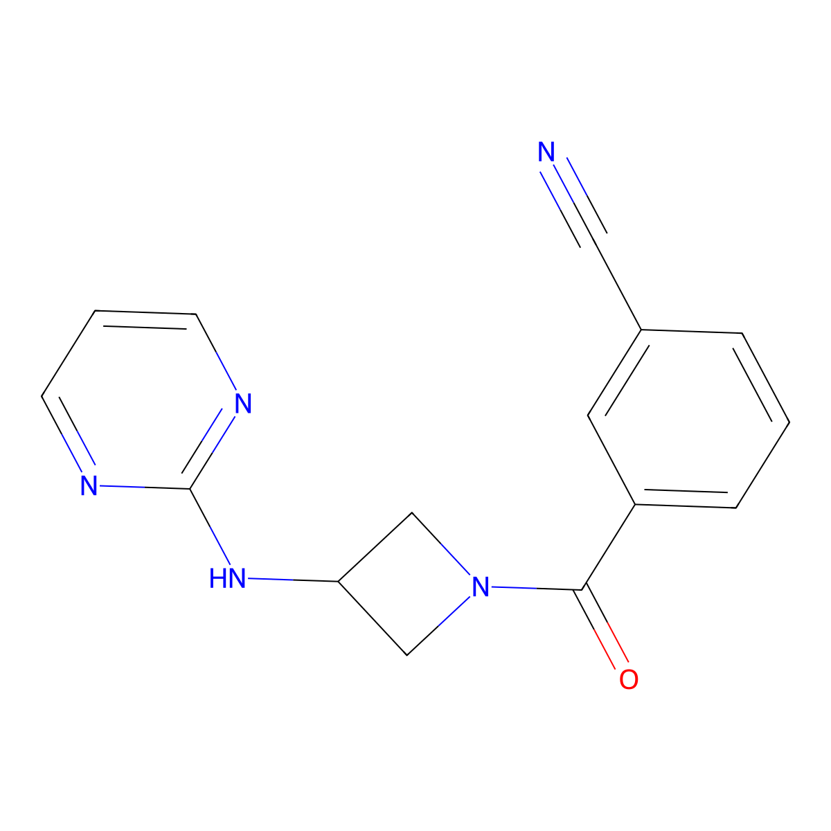 3-(3-(Pyrimidin-2-ylamino)azetidine-1-carbonyl)benzonitrile molecular structure, CAS 2034301-96-5