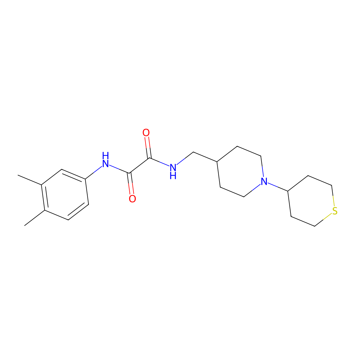 N1-(3,4-dimethylphenyl)-N2-((1-(tetrahydro-2H-thiopyran-4-yl)piperidin-4-yl)methyl)oxalamide molecular structure, CAS 2034301-99-8