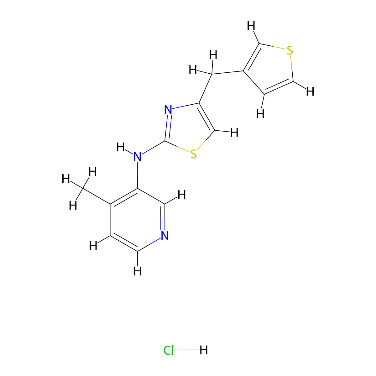 N-(4-methylpyridin-3-yl)-4-(thiophen-3-ylmethyl)thiazol-2-amine hydrochloride molecular structure, CAS 2034302-00-4