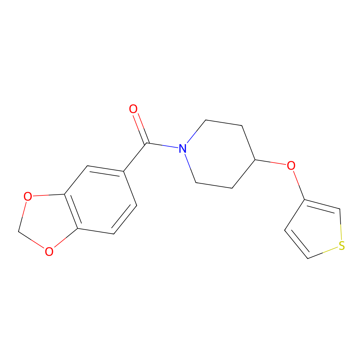 Benzo[d][1,3]dioxol-5-yl(4-(thiophen-3-yloxy)piperidin-1-yl)methanone molecular structure, CAS 2034302-08-2