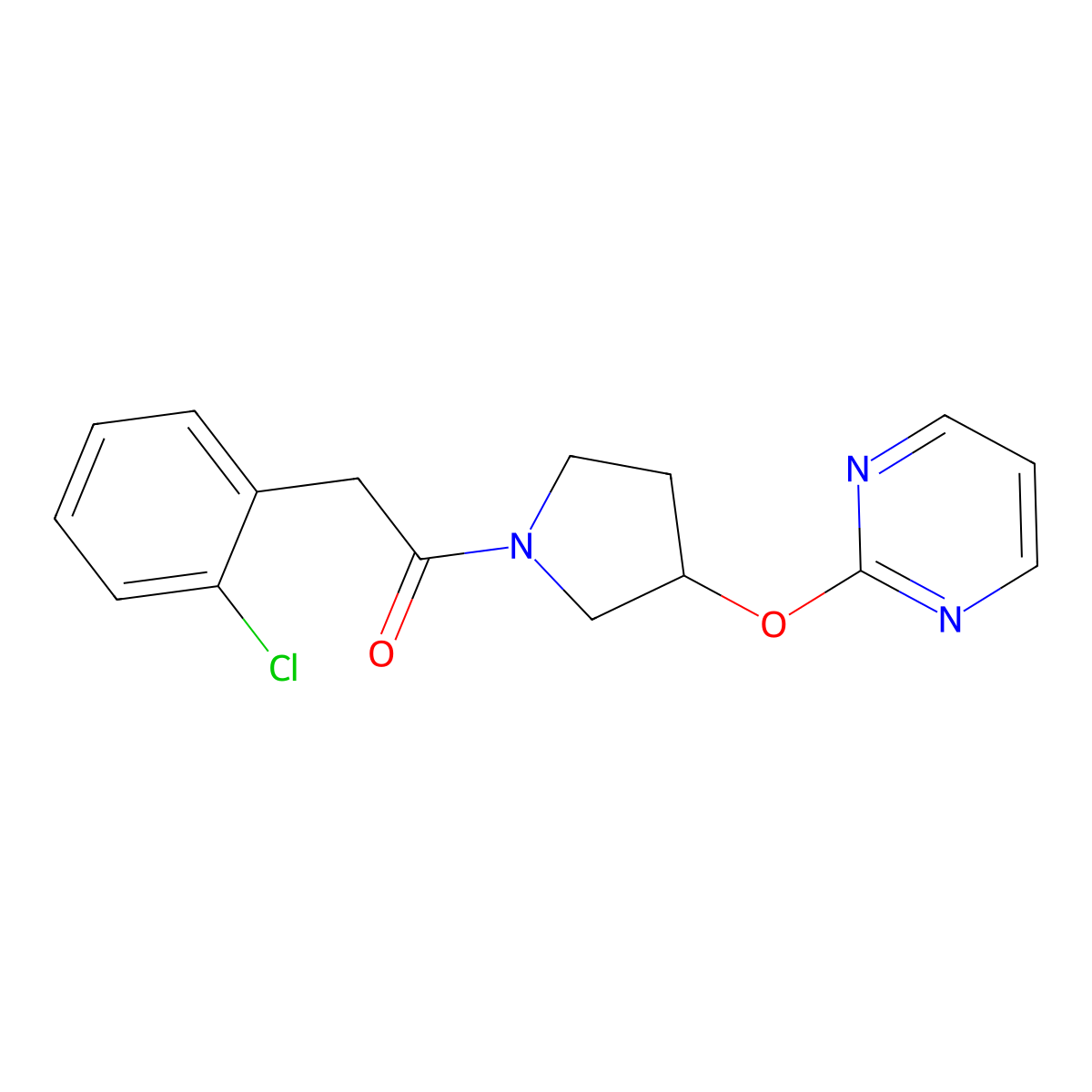 2-(2-Chlorophenyl)-1-(3-(pyrimidin-2-yloxy)pyrrolidin-1-yl)ethanone molecular structure, CAS 2034302-17-3