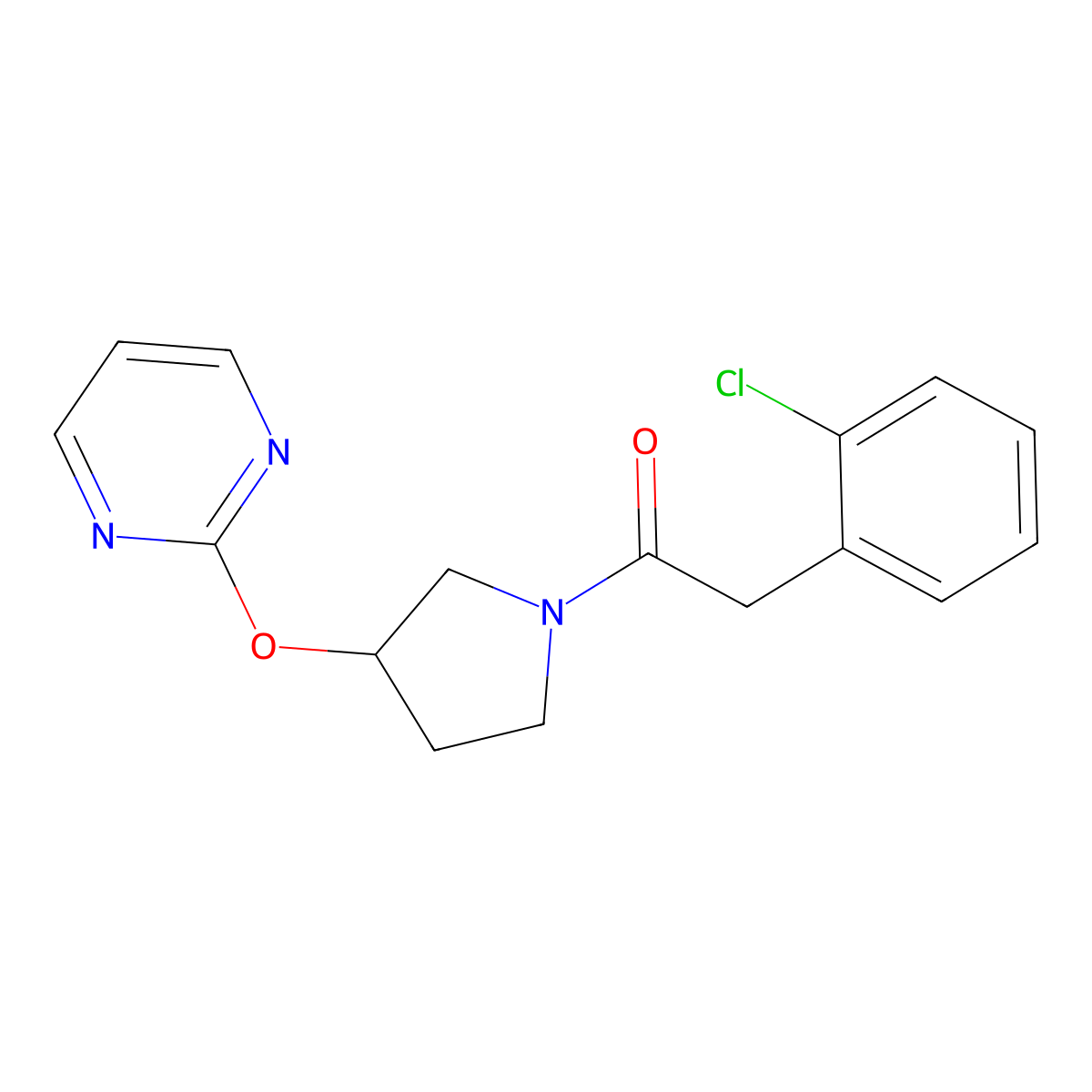 2-(2-Chlorophenyl)-1-(3-(pyrimidin-2-yloxy)pyrrolidin-1-yl)ethanone molecular structure, CAS 2034302-17-3