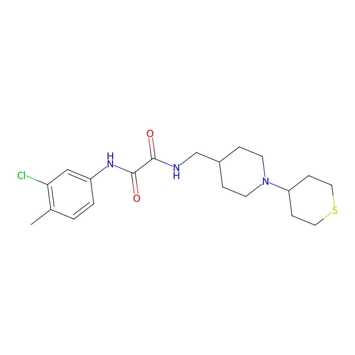 N1-(3-chloro-4-methylphenyl)-N2-((1-(tetrahydro-2H-thiopyran-4-yl)piperidin-4-yl)methyl)oxalamide molecular structure, CAS 2034302-18-4