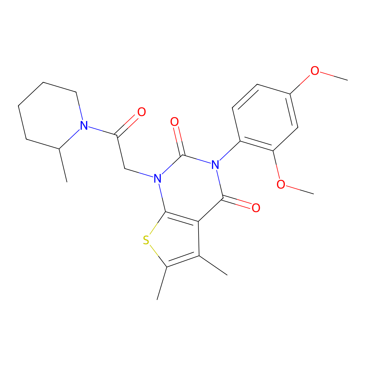 3-(2,4-dimethoxyphenyl)-5,6-dimethyl-1-(2-(2-methylpiperidin-1-yl)-2-oxoethyl)thieno[2,3-d]pyrimidine-2,4(1H,3H)-dione molecular structure, CAS 2034302-19-5
