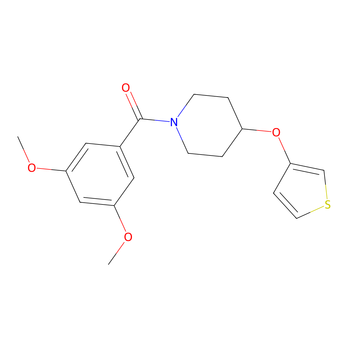 (3,5-Dimethoxyphenyl)(4-(thiophen-3-yloxy)piperidin-1-yl)methanone molecular structure, CAS 2034302-24-2