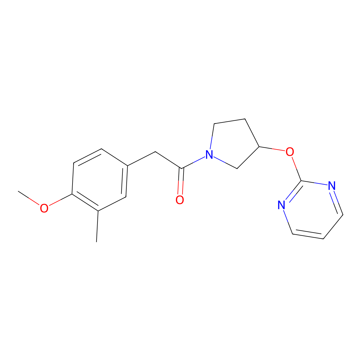 2-(4-Methoxy-3-methylphenyl)-1-(3-(pyrimidin-2-yloxy)pyrrolidin-1-yl)ethanone molecular structure, CAS 2034302-30-0