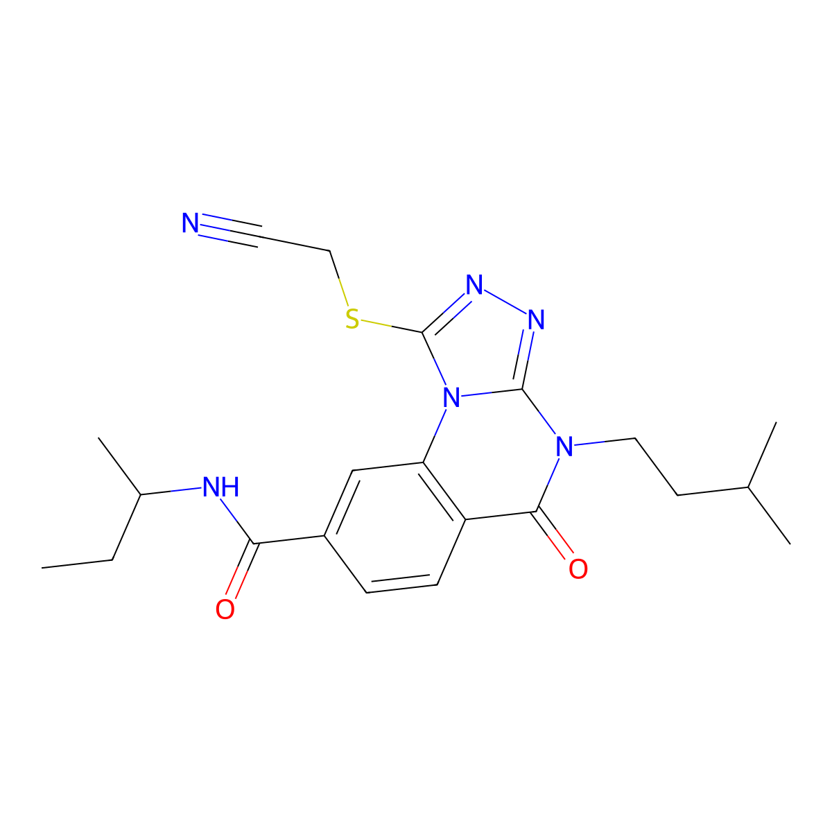 N-(sec-butyl)-1-((cyanomethyl)thio)-4-isopentyl-5-oxo-4,5-dihydro-[1,2,4]triazolo[4,3-a]quinazoline-8-carboxamide molecular structure, CAS 2034302-31-1