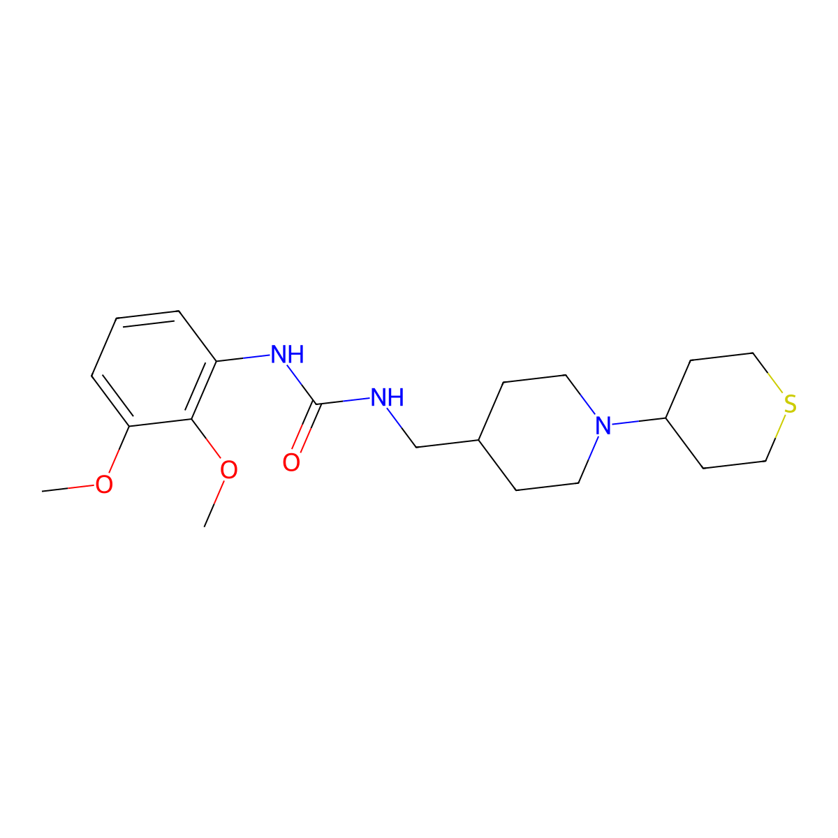 1-(2,3-dimethoxyphenyl)-3-((1-(tetrahydro-2H-thiopyran-4-yl)piperidin-4-yl)methyl)urea molecular structure, CAS 2034302-32-2