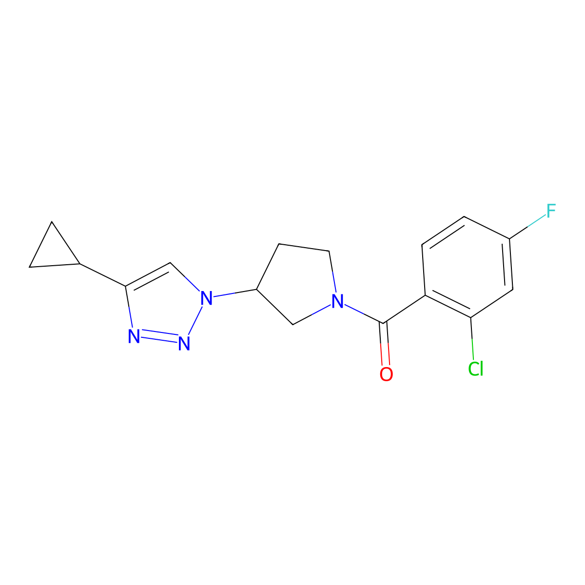 (2-chloro-4-fluorophenyl)(3-(4-cyclopropyl-1H-1,2,3-triazol-1-yl)pyrrolidin-1-yl)methanone molecular structure, CAS 2034302-33-3