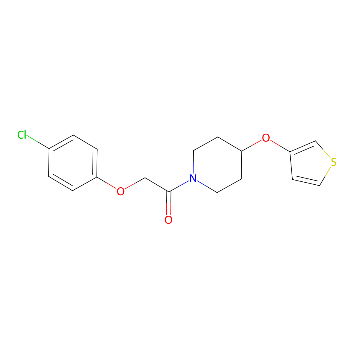 2-(4-Chlorophenoxy)-1-(4-(thiophen-3-yloxy)piperidin-1-yl)ethanone molecular structure, CAS 2034302-34-4