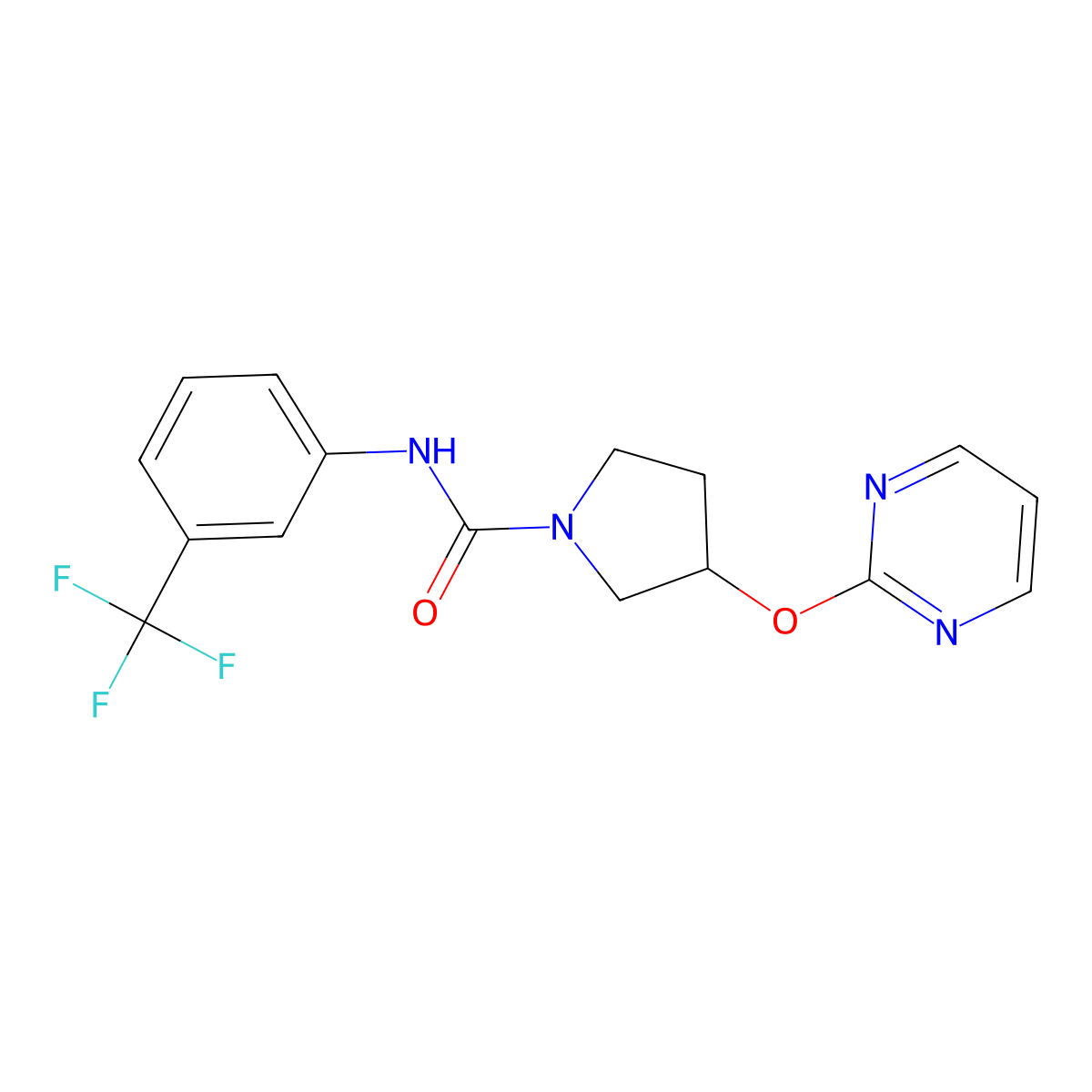 3-(pyrimidin-2-yloxy)-N-(3-(trifluoromethyl)phenyl)pyrrolidine-1-carboxamide molecular structure, CAS 2034302-35-5