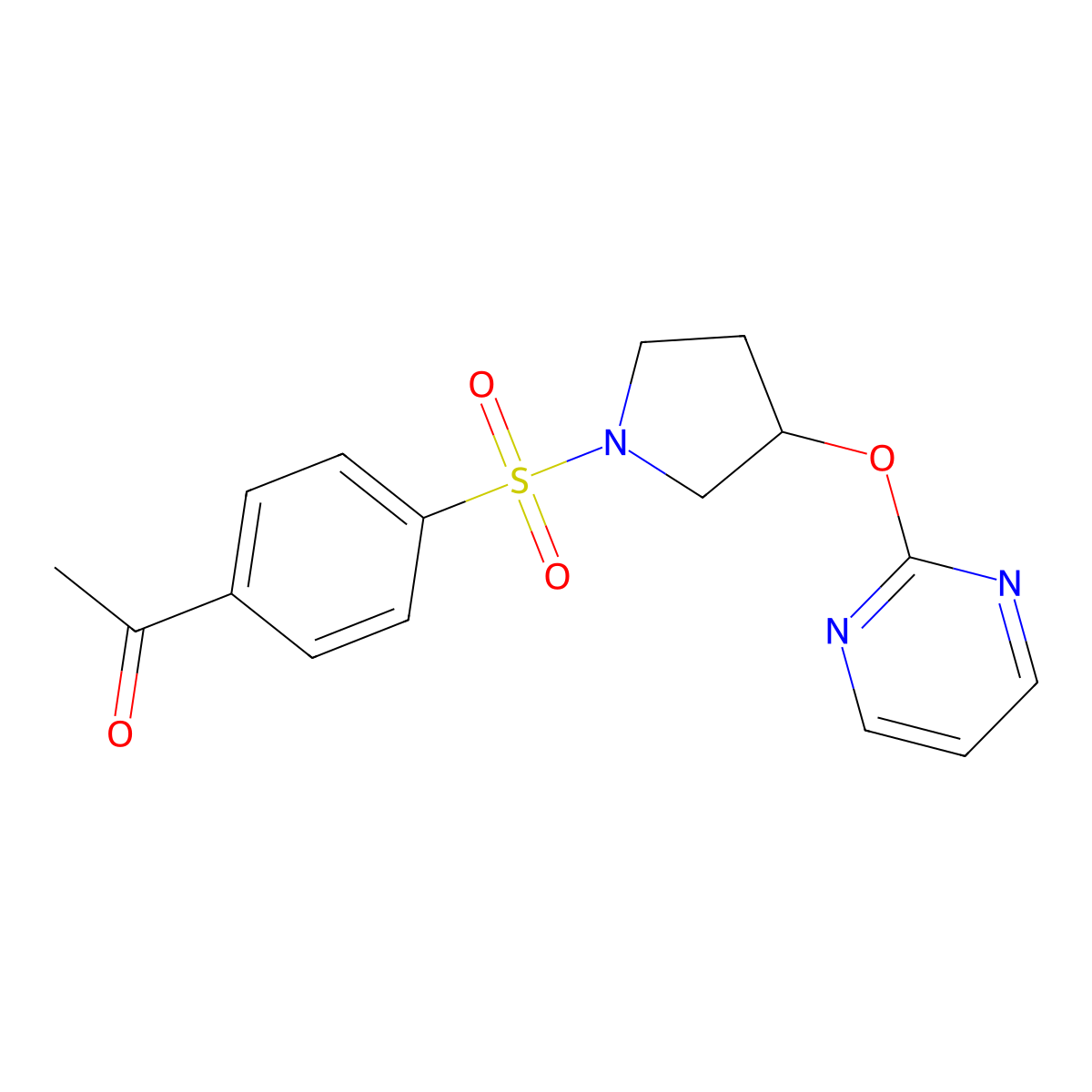 1-(4-((3-(Pyrimidin-2-yloxy)pyrrolidin-1-yl)sulfonyl)phenyl)ethanone molecular structure, CAS 2034302-39-9