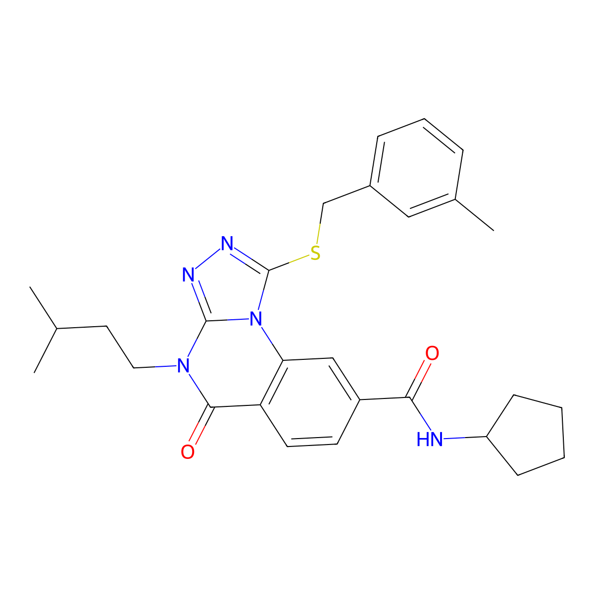 N-cyclopentyl-4-isopentyl-1-((3-methylbenzyl)thio)-5-oxo-4,5-dihydro-[1,2,4]triazolo[4,3-a]quinazoline-8-carboxamide molecular structure, CAS 2034302-46-8