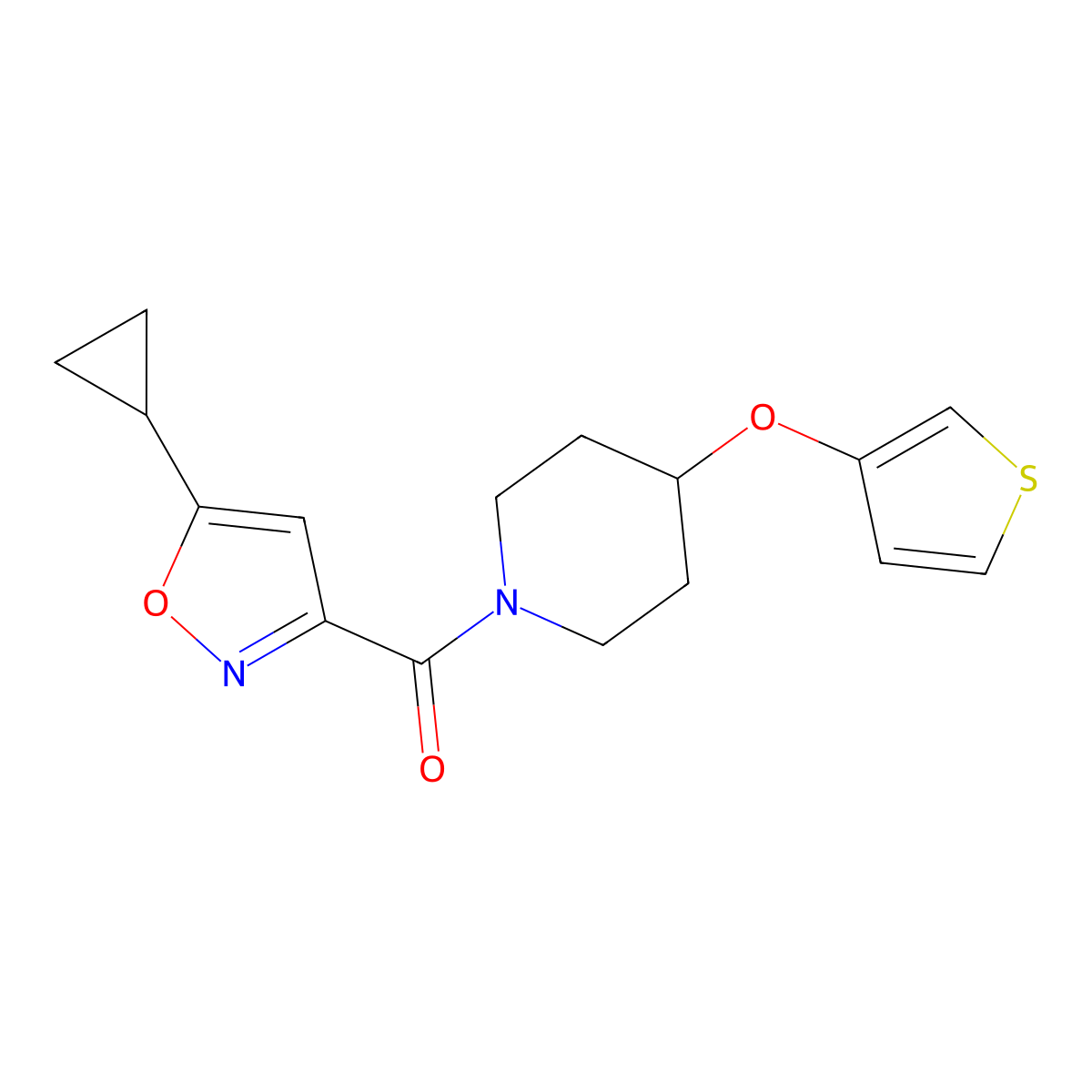 (5-Cyclopropylisoxazol-3-yl)(4-(thiophen-3-yloxy)piperidin-1-yl)methanone molecular structure, CAS 2034302-50-4