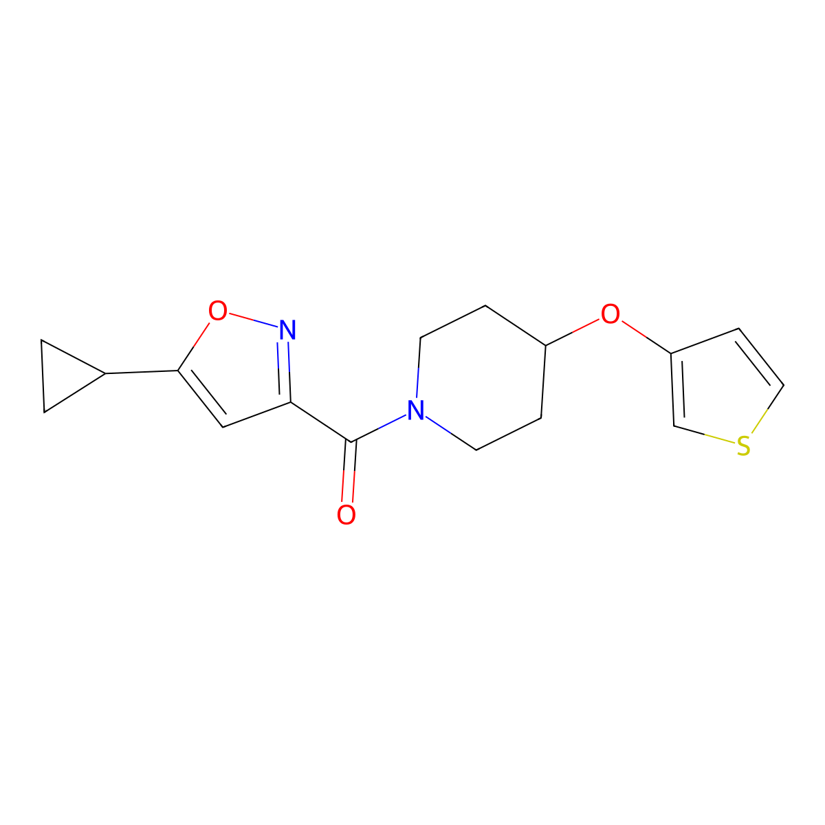 (5-Cyclopropylisoxazol-3-yl)(4-(thiophen-3-yloxy)piperidin-1-yl)methanone molecular structure, CAS 2034302-50-4