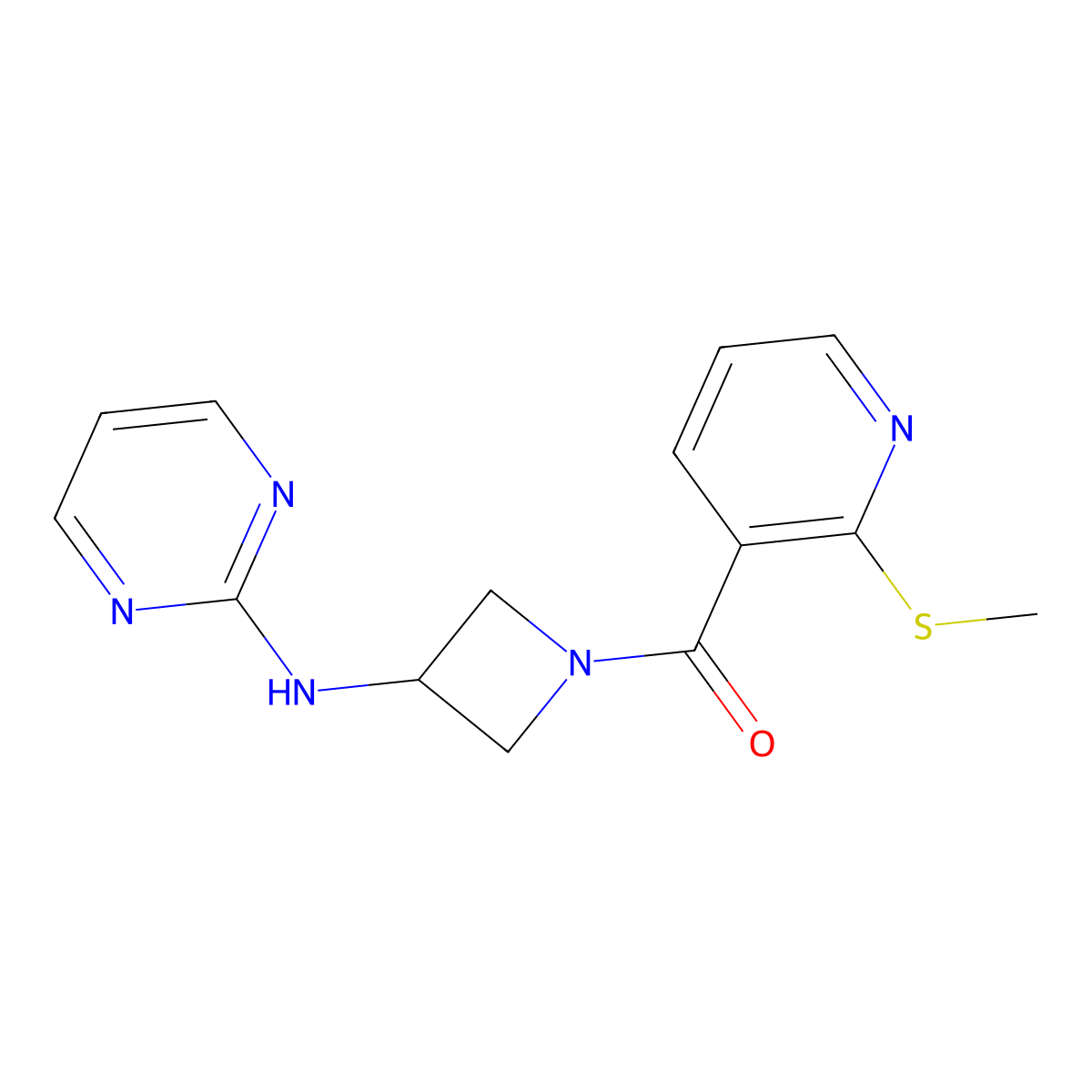 (2-(Methylthio)pyridin-3-yl)(3-(pyrimidin-2-ylamino)azetidin-1-yl)methanone molecular structure, CAS 2034302-51-5