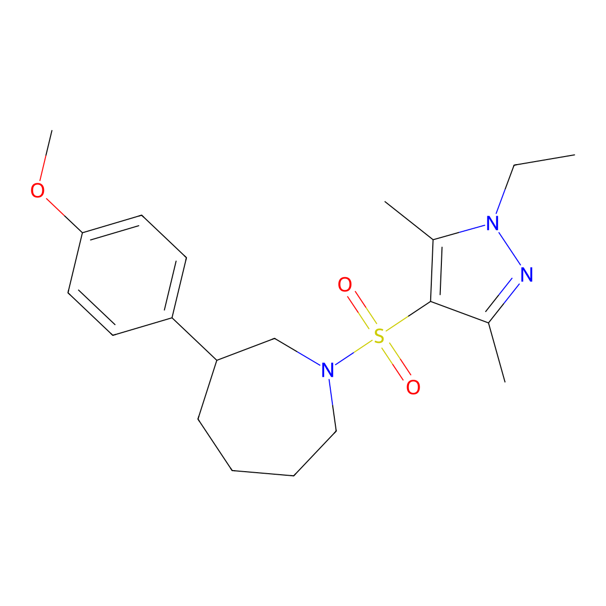 1-[(1-ethyl-3,5-dimethyl-1H-pyrazol-4-yl)sulfonyl]-3-(4-methoxyphenyl)azepane molecular structure, CAS 2034302-54-8