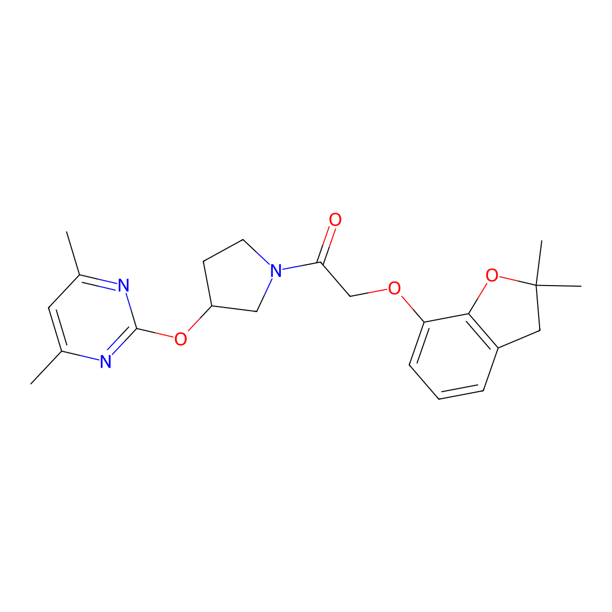 2-((2,2-Dimethyl-2,3-dihydrobenzofuran-7-yl)oxy)-1-(3-((4,6-dimethylpyrimidin-2-yl)oxy)pyrrolidin-1-yl)ethanone molecular structure, CAS 2034302-58-2