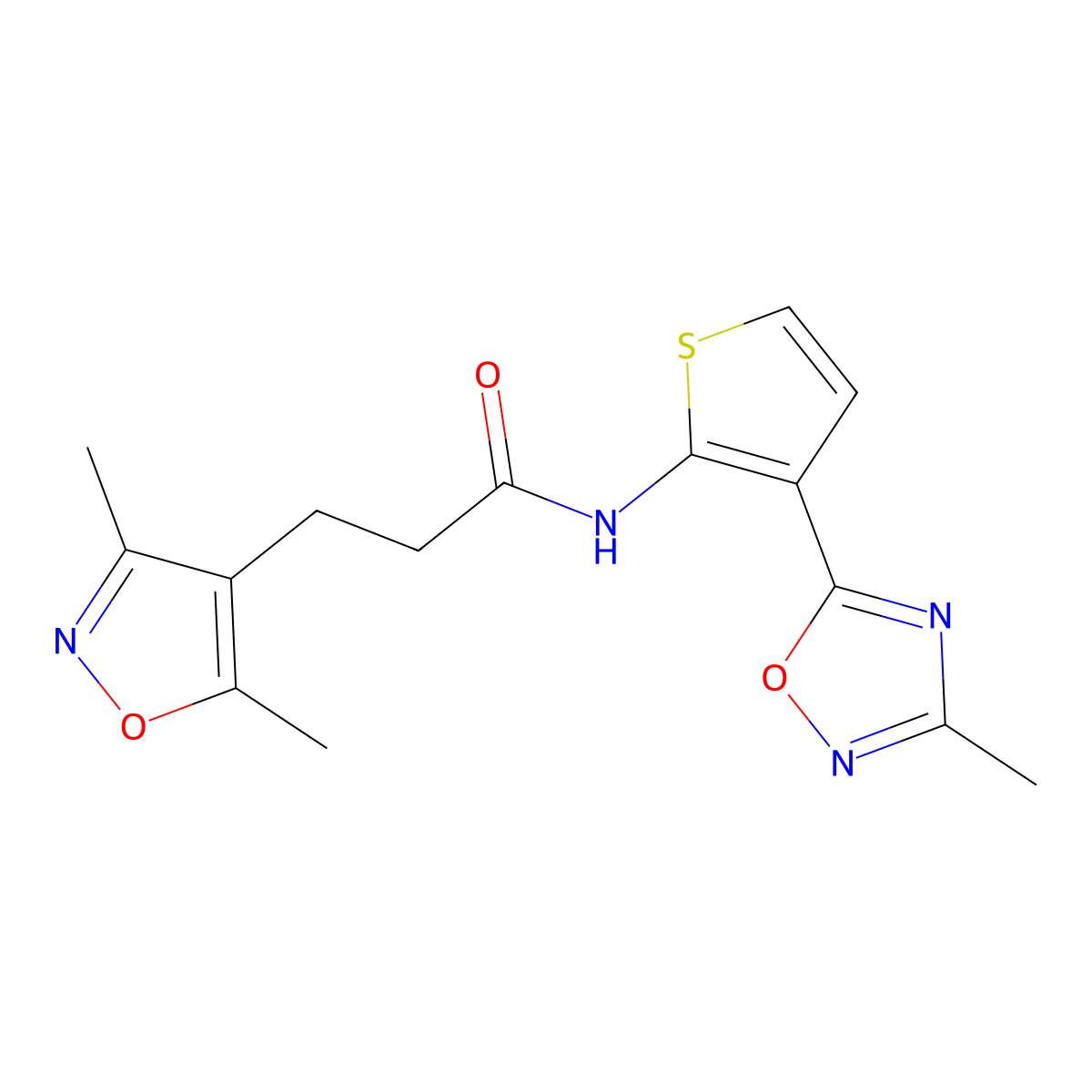 3-(3,5-dimethylisoxazol-4-yl)-N-(3-(3-methyl-1,2,4-oxadiazol-5-yl)thiophen-2-yl)propanamide molecular structure, CAS 2034302-59-3