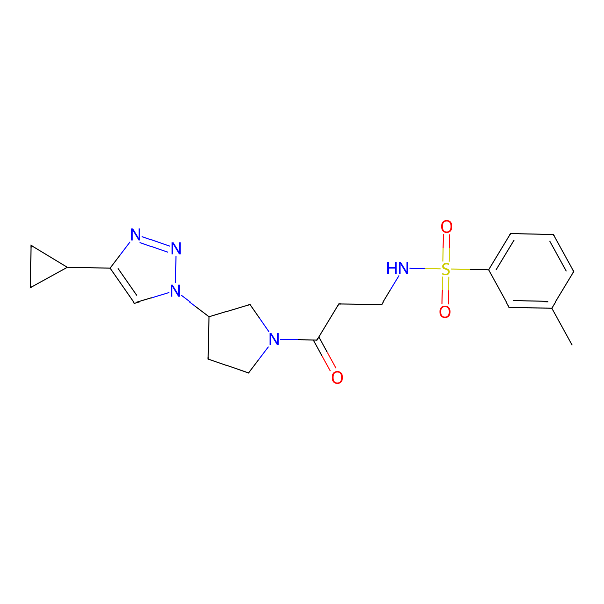 N-(3-(3-(4-cyclopropyl-1H-1,2,3-triazol-1-yl)pyrrolidin-1-yl)-3-oxopropyl)-3-methylbenzenesulfonamide molecular structure, CAS 2034302-60-6
