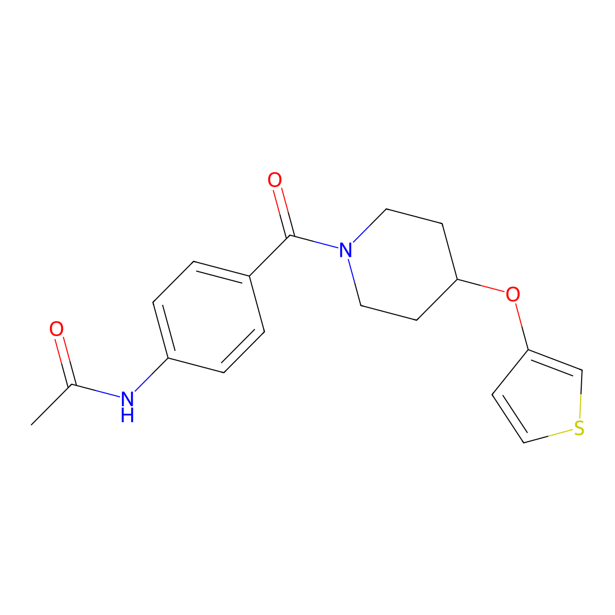 N-{4-[4-(thiophen-3-yloxy)piperidine-1-carbonyl]phenyl}acetamide molecular structure, CAS 2034302-62-8
