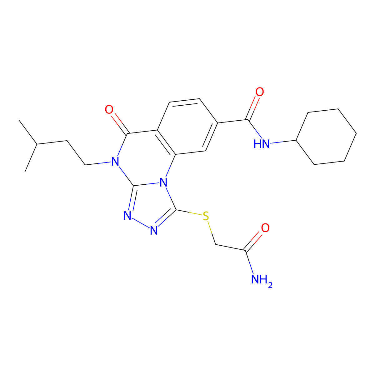 1-((2-amino-2-oxoethyl)thio)-N-cyclohexyl-4-isopentyl-5-oxo-4,5-dihydro-[1,2,4]triazolo[4,3-a]quinazoline-8-carboxamide molecular structure, CAS 2034302-63-9