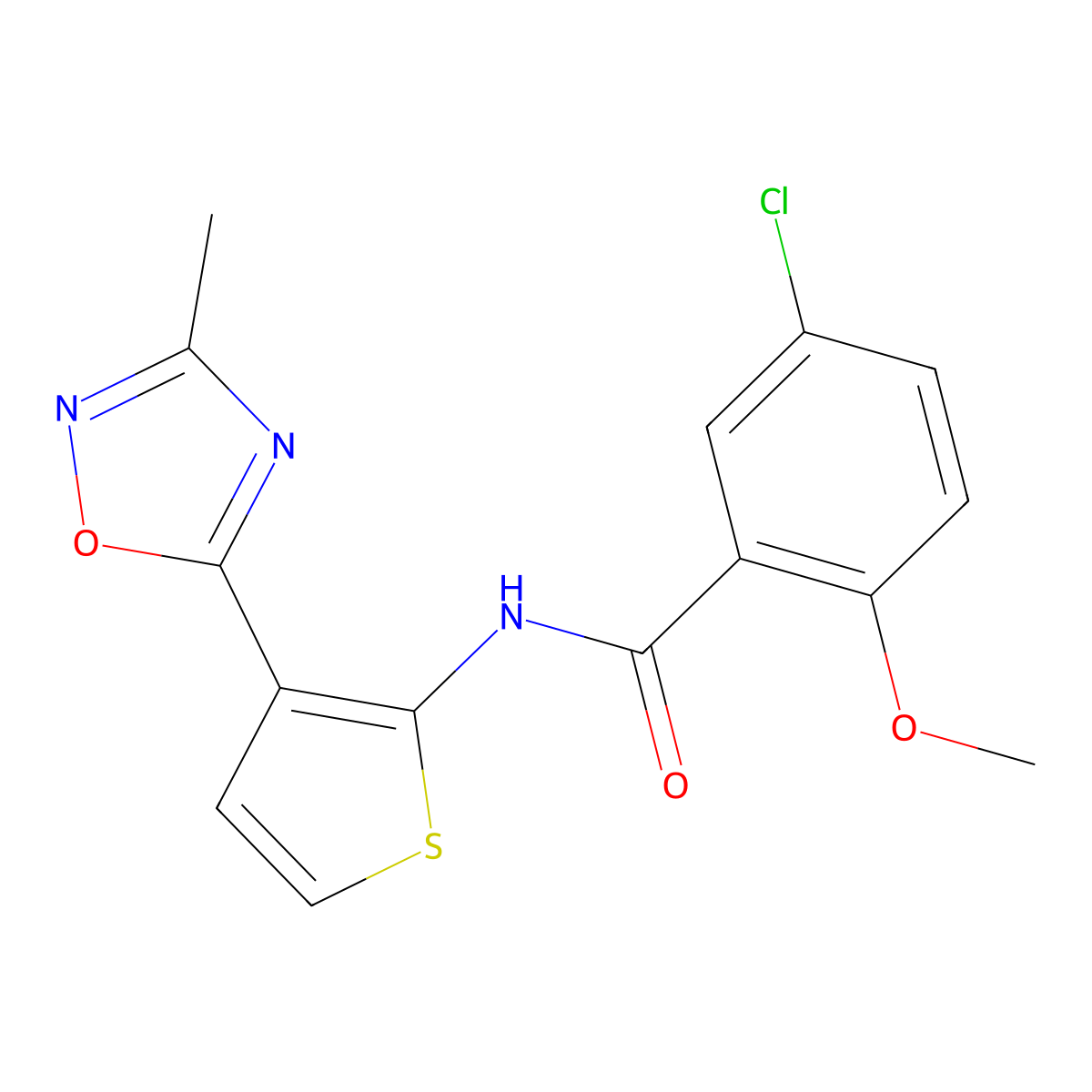 5-chloro-2-methoxy-N-[3-(3-methyl-1,2,4-oxadiazol-5-yl)thiophen-2-yl]benzamide molecular structure, CAS 2034302-67-3